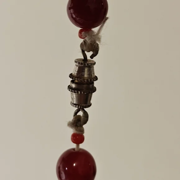 Vintage Venetian/Czech? Red Flowers and Green Leaves Handblown Glass Necklace - Picture 14 of 16